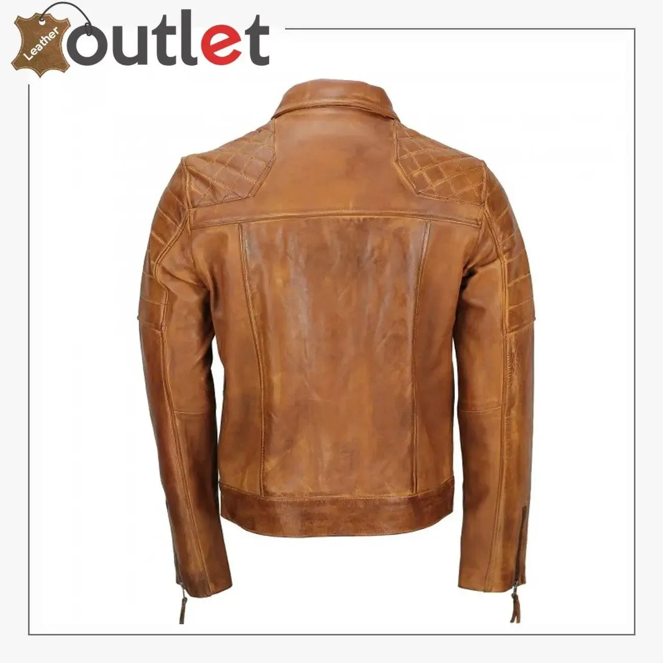 Men's Tan Sheep Leather Vintage Style Biker Jacket