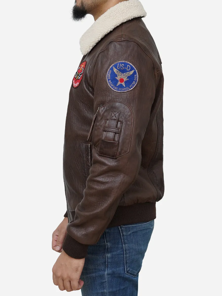 Men's Walnut Brown Leather Flight Bomber Jacket