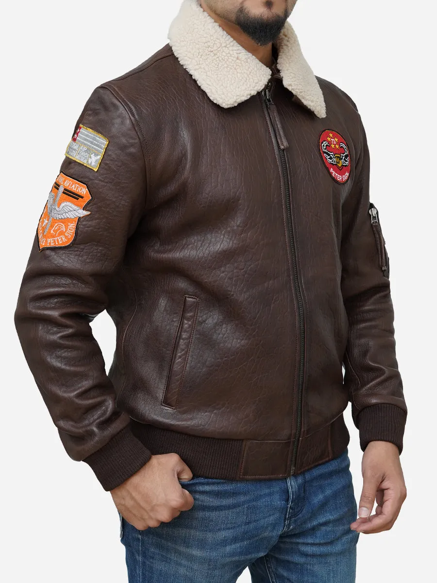 Men's Walnut Brown Leather Flight Bomber Jacket