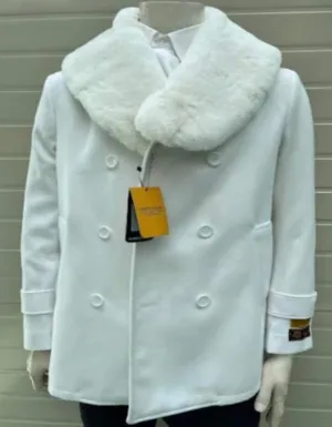 Mens Wool Peacoat With Fur Collar - Coat With Fur Collar