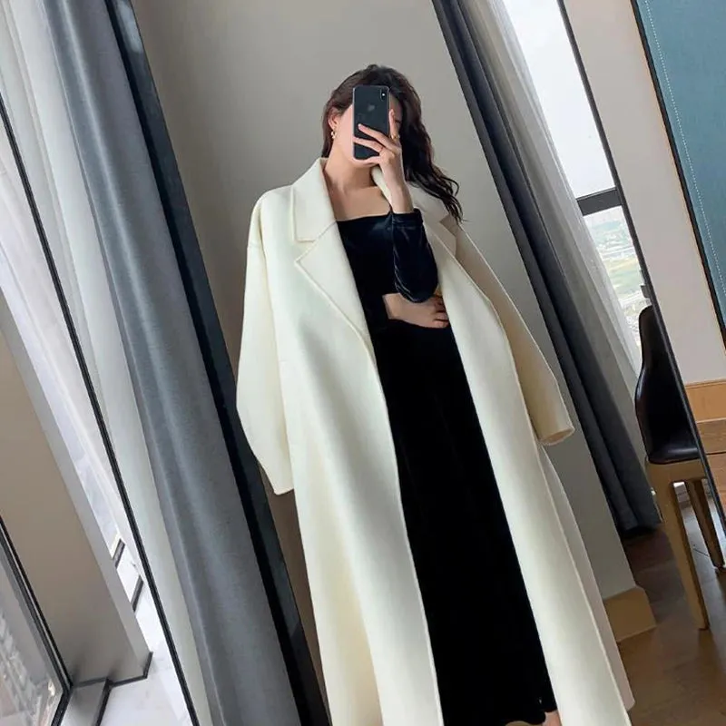 Midi-Wool Thicken Long Oversized Lace Up Overcoat