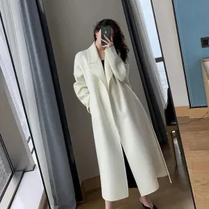 Midi-Wool Thicken Long Oversized Lace Up Overcoat