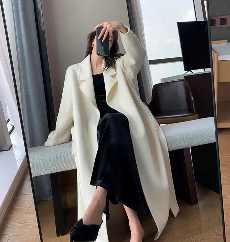 Midi-Wool Thicken Long Oversized Lace Up Overcoat