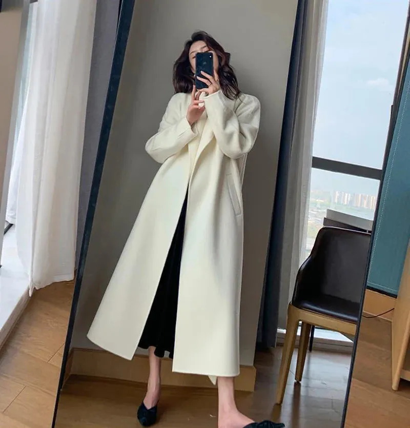 Midi-Wool Thicken Long Oversized Lace Up Overcoat