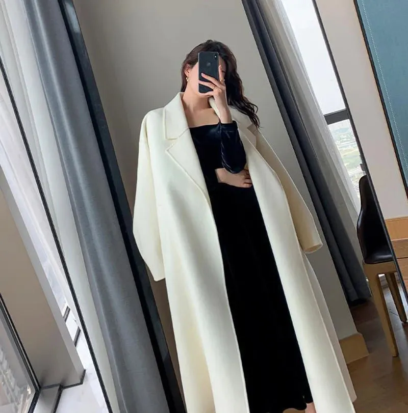 Midi-Wool Thicken Long Oversized Lace Up Overcoat