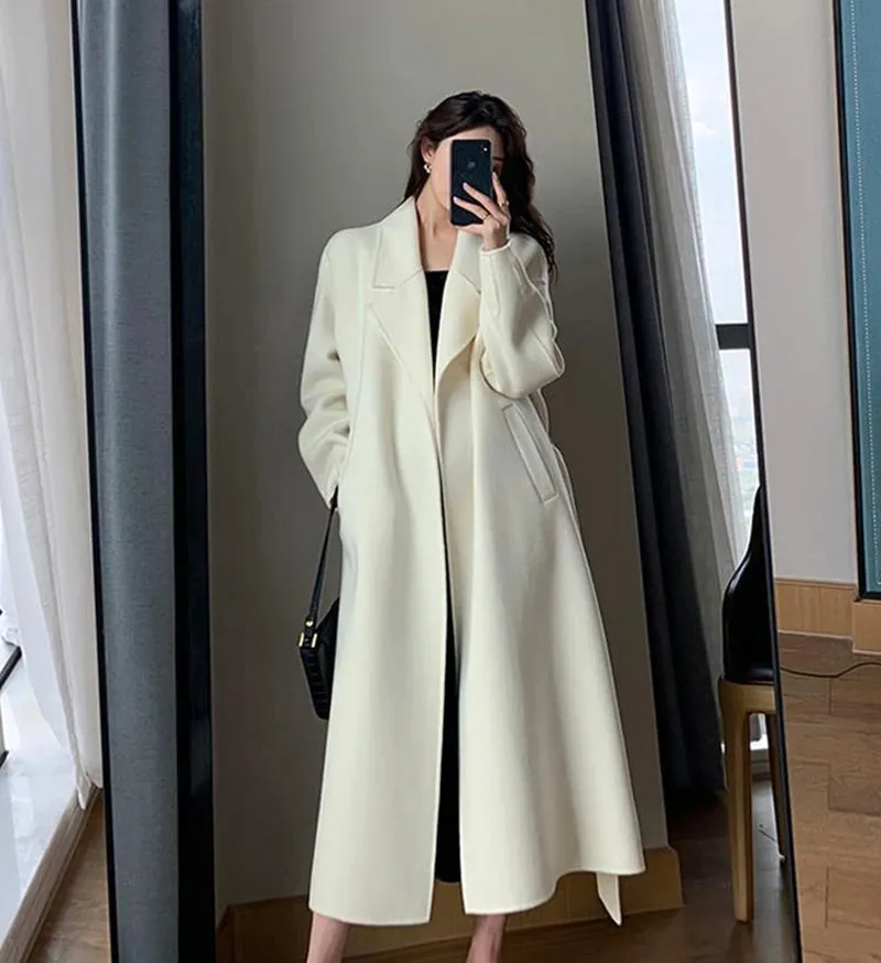 Midi-Wool Thicken Long Oversized Lace Up Overcoat