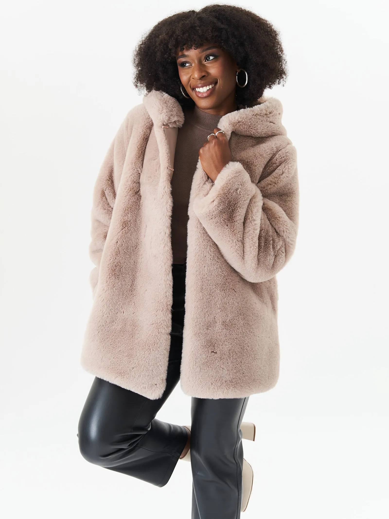 Mink Hooded Long Sleeve Faux Fur Jacket