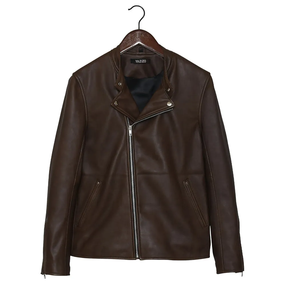 Motorcycle Mens Clan Racer Brown Leather Jacket