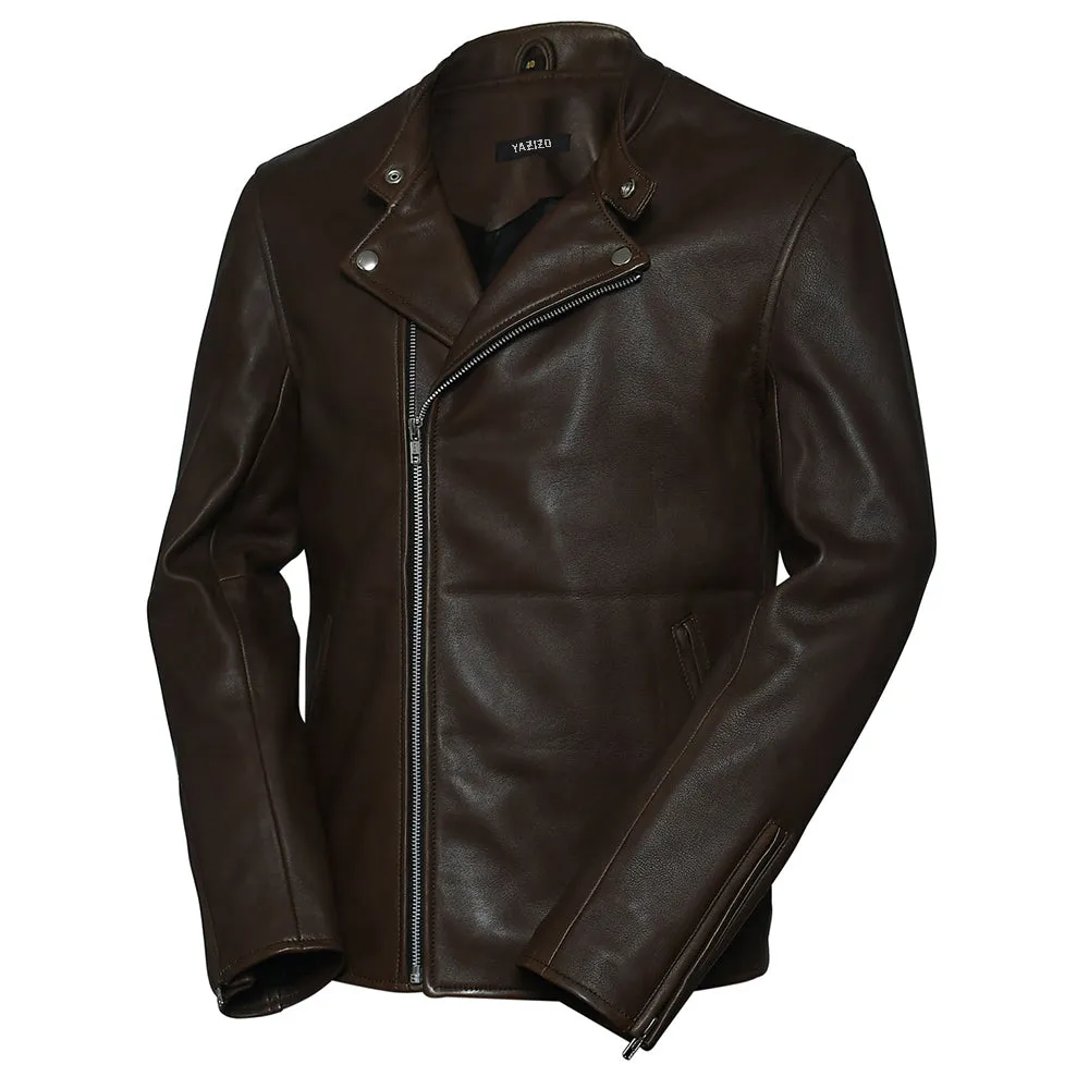 Motorcycle Mens Clan Racer Brown Leather Jacket