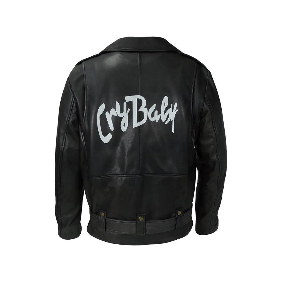 Motorcycle Men's Genuine Leather Jacket Cry Baby Print