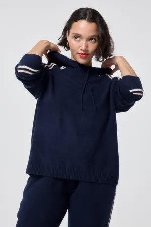 Navy with Ivory and Peach Stripe Knitted Lounge Wear Hoodie