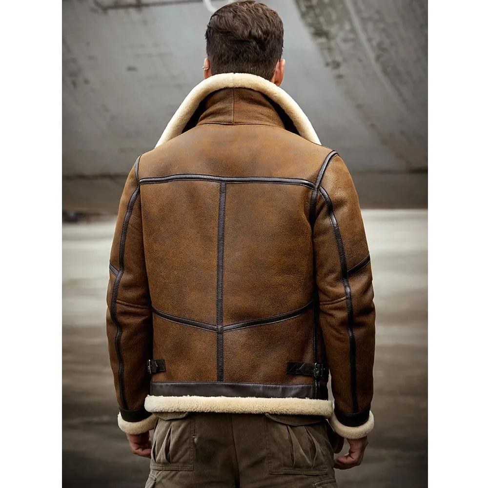 New Men 2022 B6 RAF Flight Shearling Sheepskin Leather Jacket