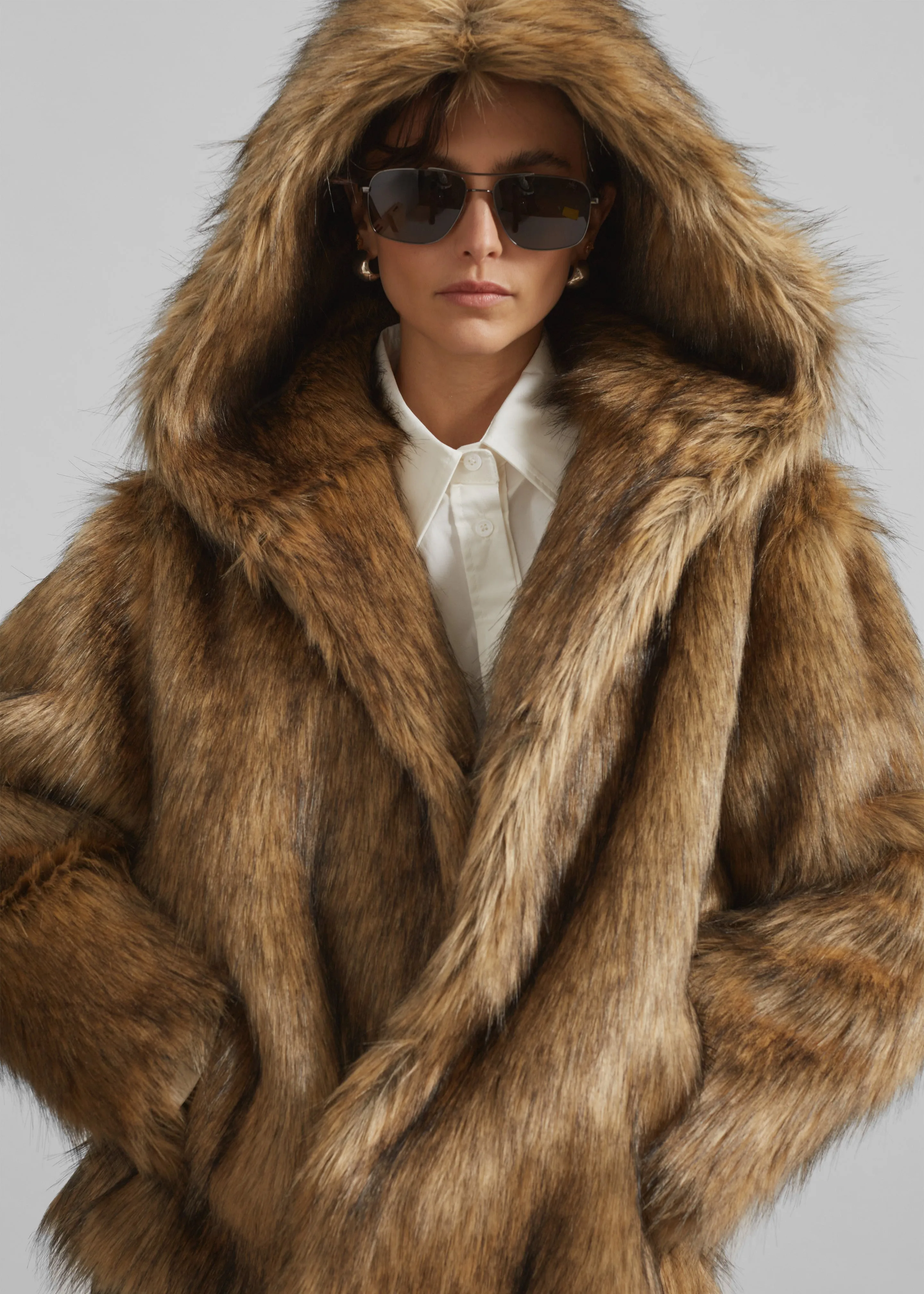 Nivala Faux Fur Hooded Jacket - Camel