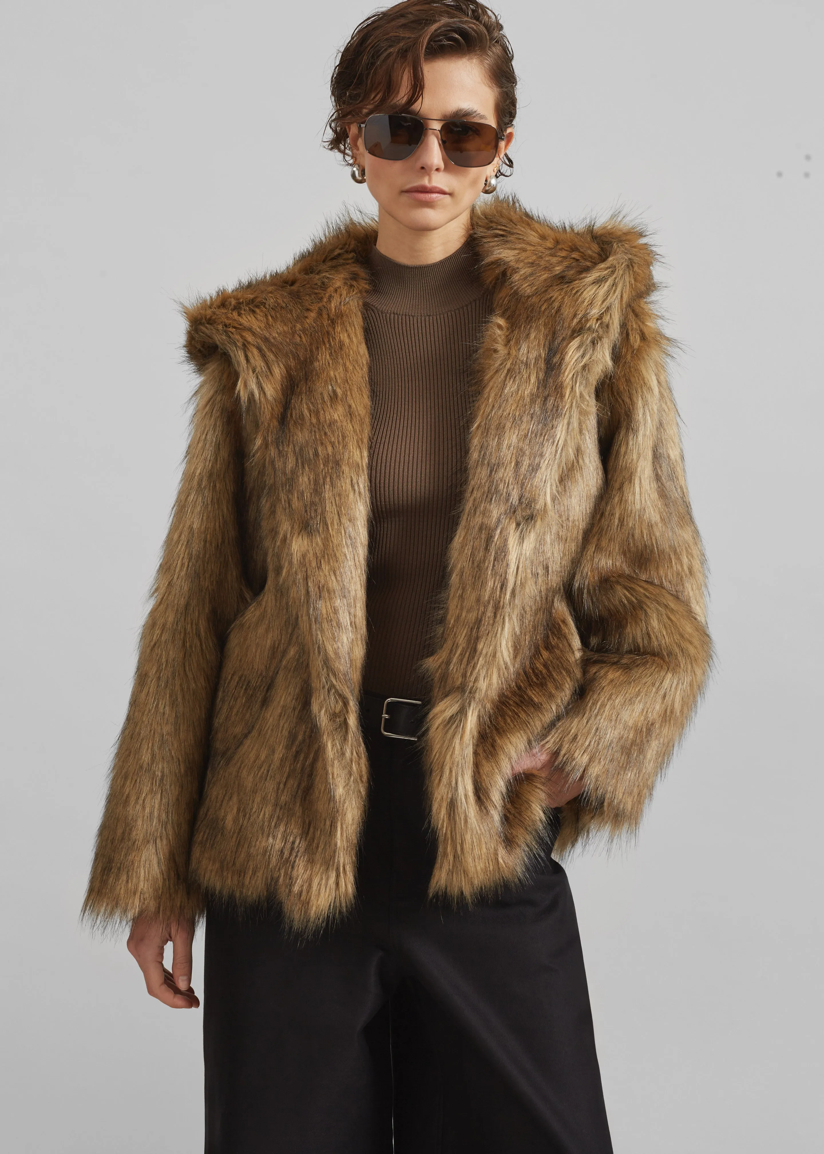 Nivala Faux Fur Hooded Jacket - Camel