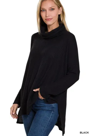 Nora Waffle Cowl Neck Top Black