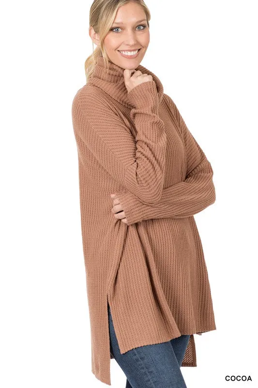 Nora Waffle Cowl Neck Top Cocoa