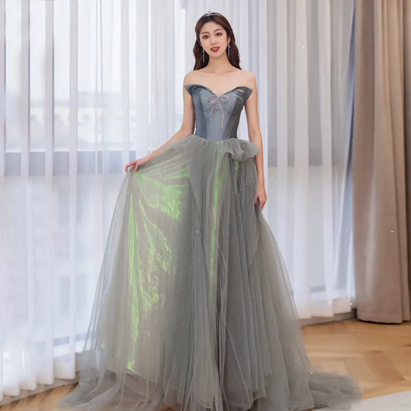 Off Shoulder Shiny Prom Dress A Line Formal Evening Gown 721