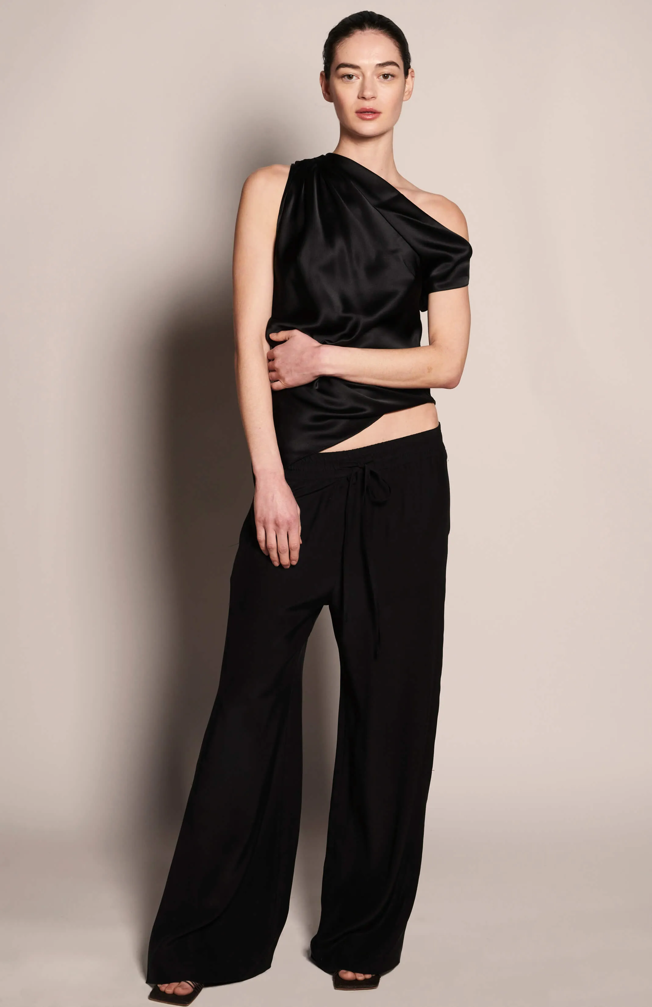 Pajama Wide Leg Silk Pants - Black