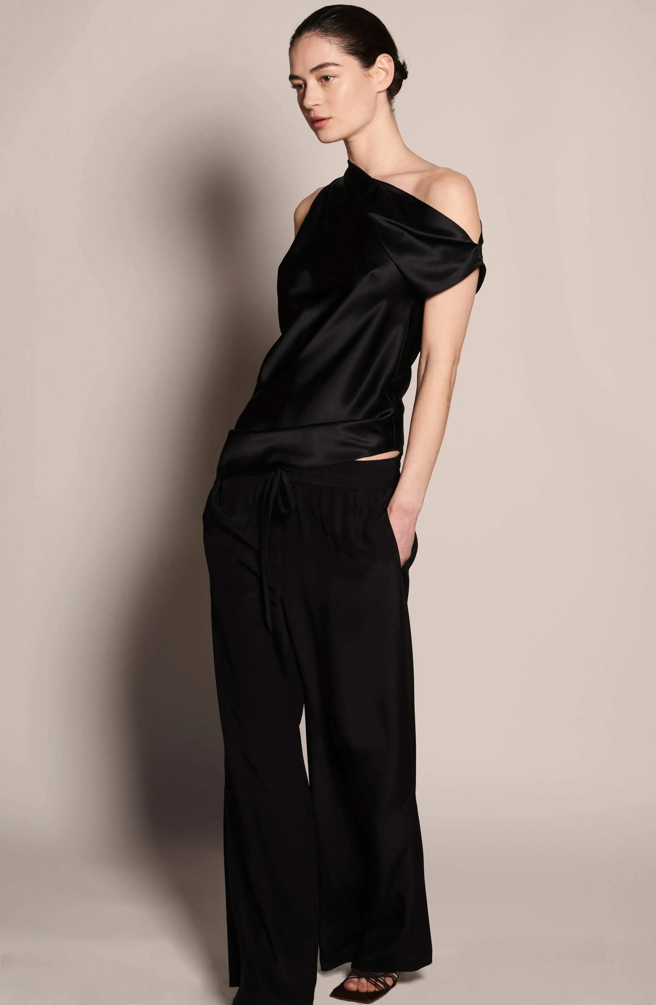 Pajama Wide Leg Silk Pants - Black