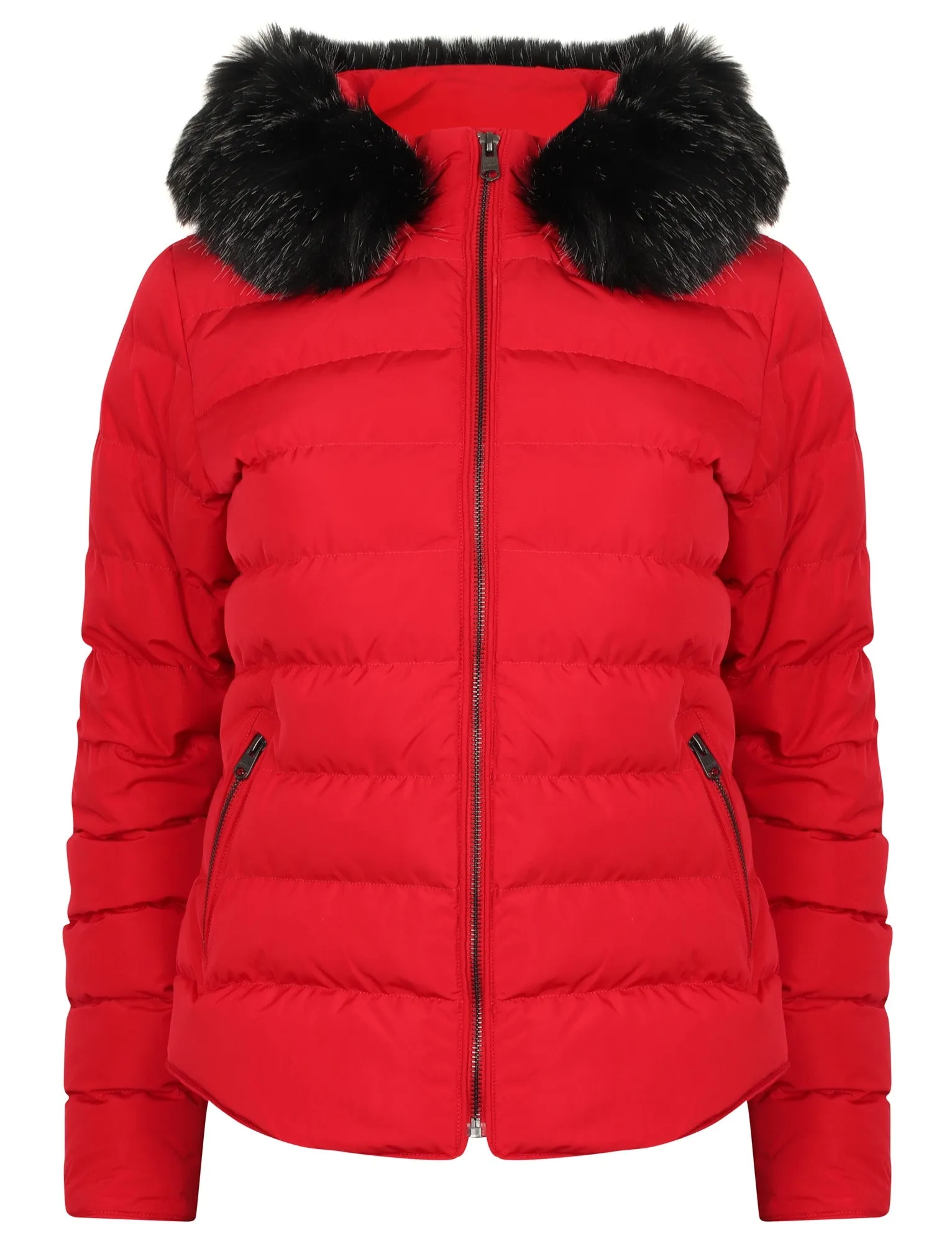 Pepper Quilted Hooded Jacket With Detachable Fur Trim In Crimson - Tokyo Laundry