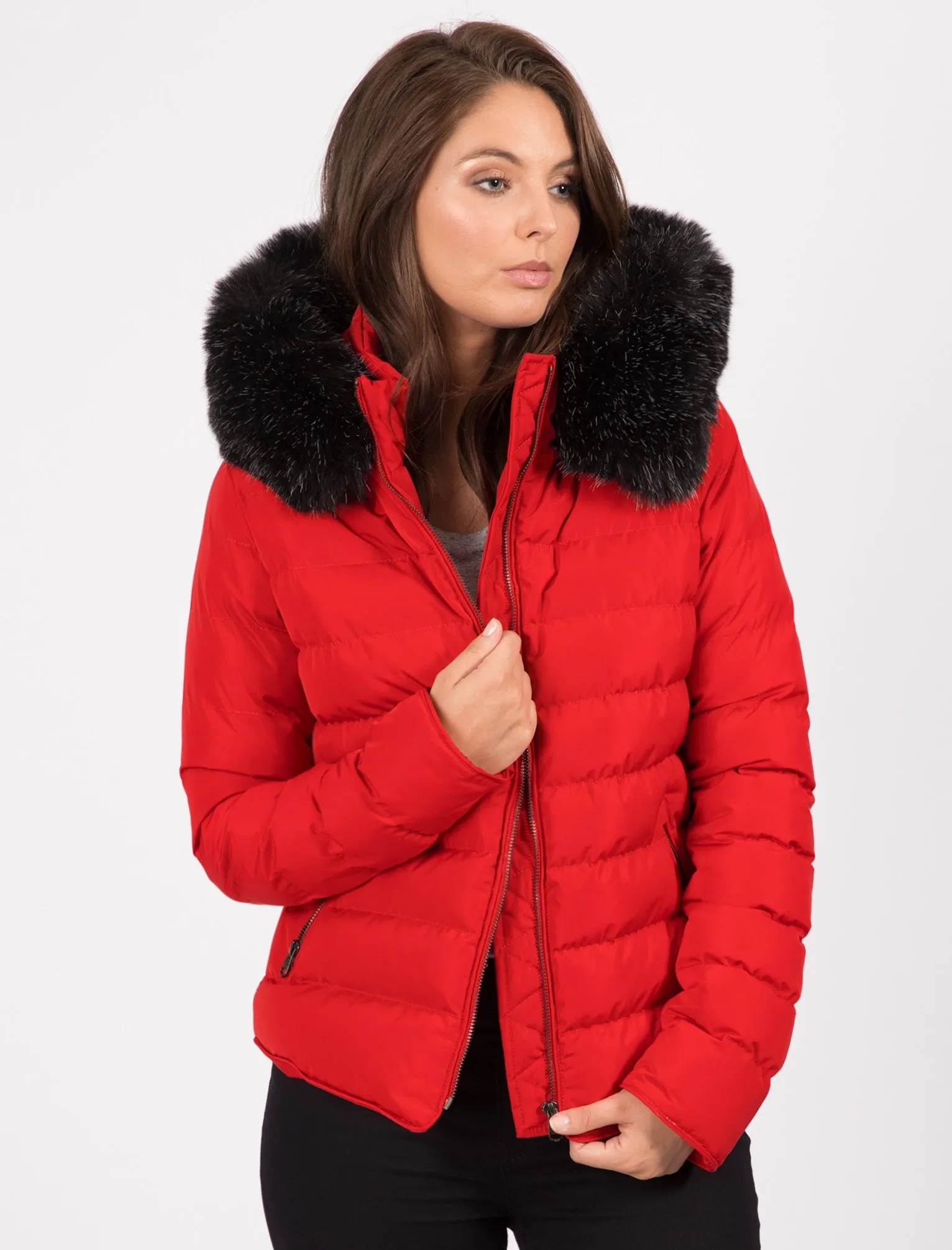 Pepper Quilted Hooded Jacket With Detachable Fur Trim In Crimson - Tokyo Laundry