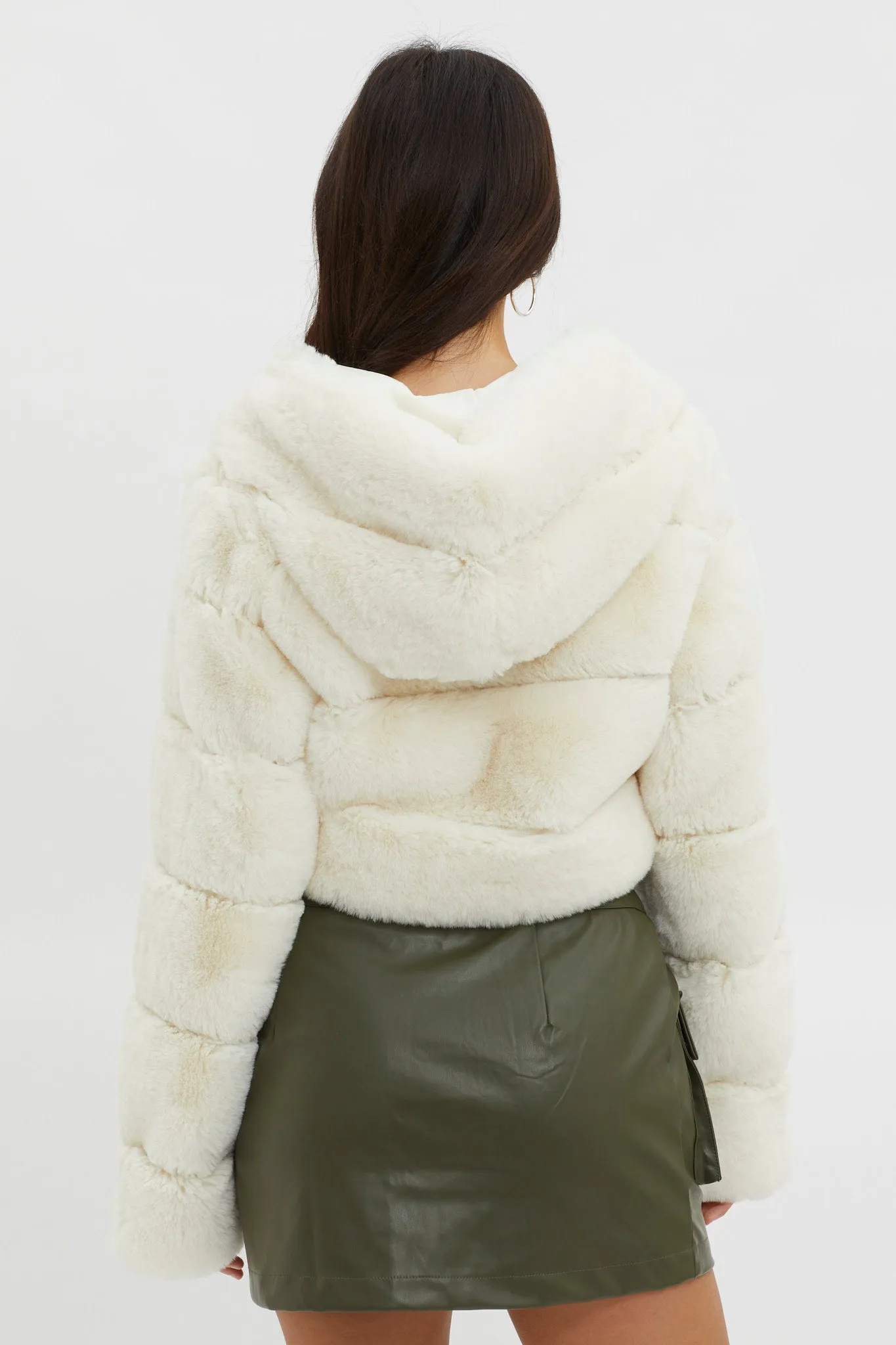 Polina Hooded Faux Fur Jacket Ivory