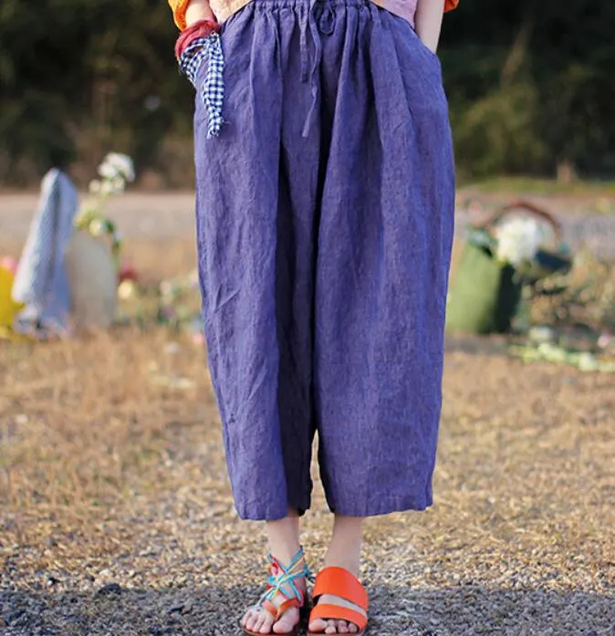 Purple Casual Women Cotton Harem Pants Wide Leg Pants SJ981106