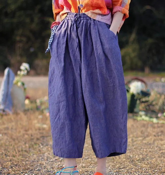 Purple Casual Women Cotton Harem Pants Wide Leg Pants SJ981106