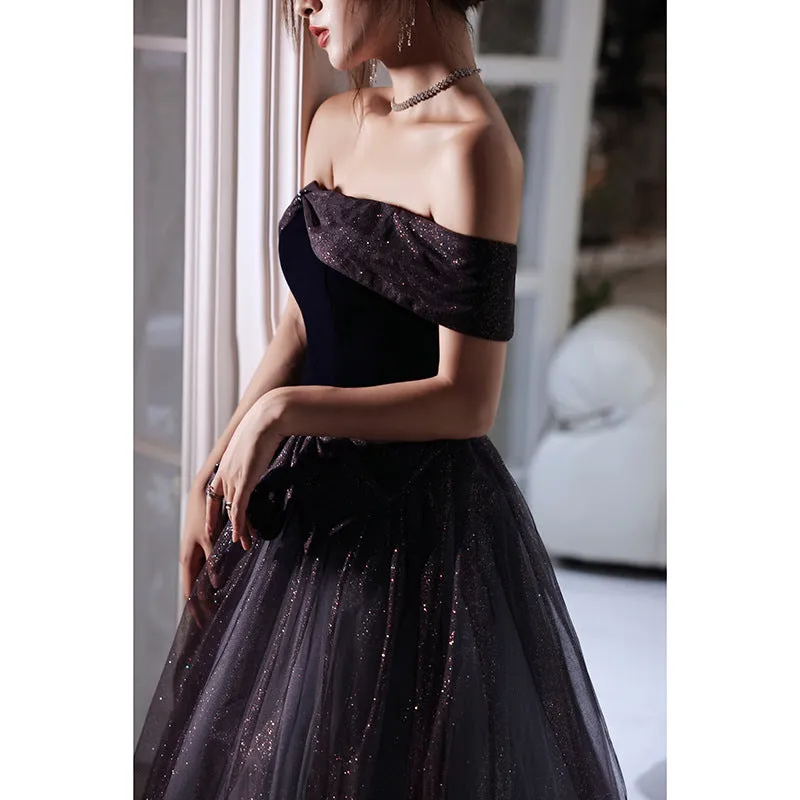 Purple Off Shoulder Prom Dress Formal Evening Gown Shiny Birthday Dress 635