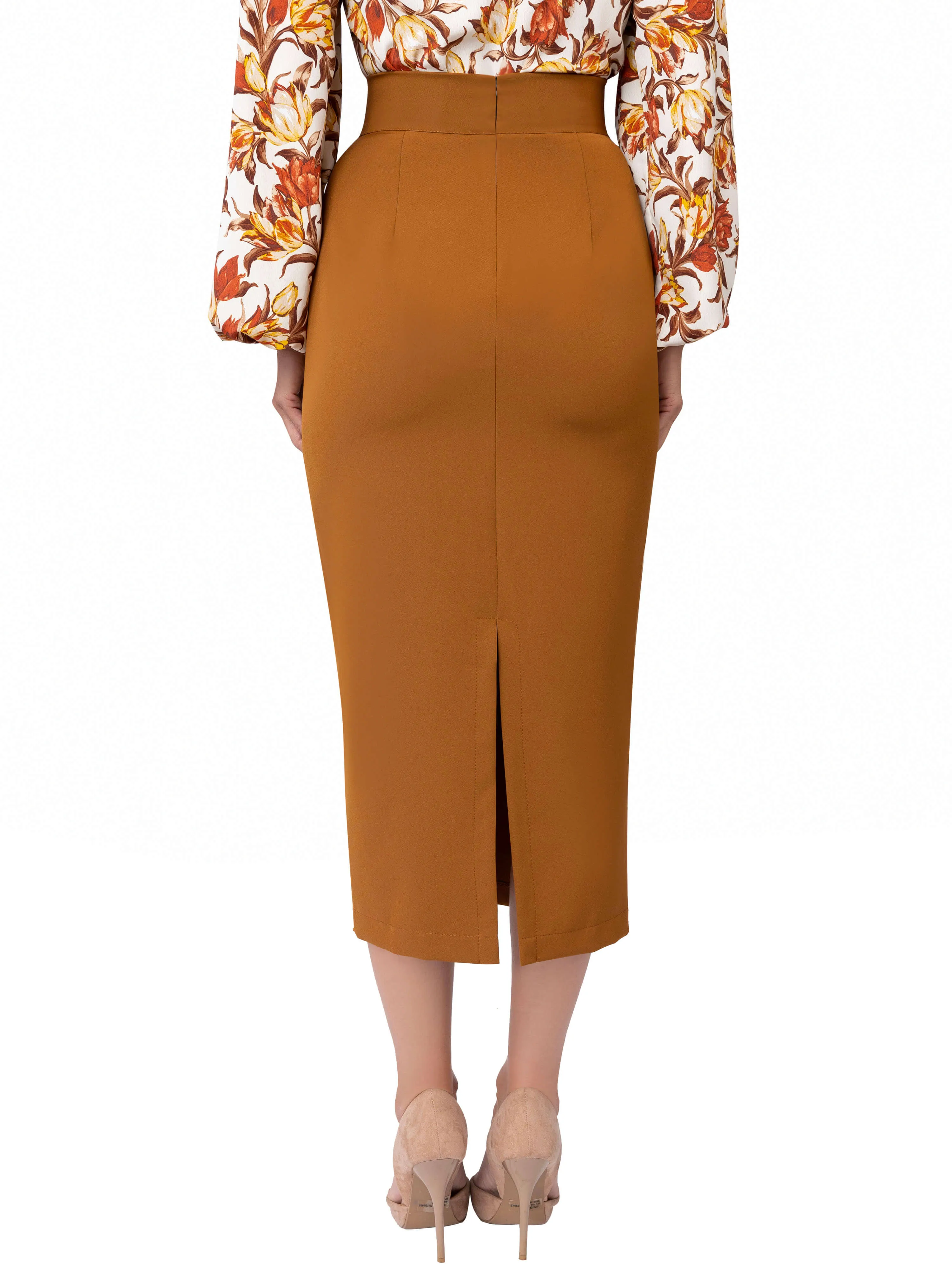 "Coco" Caramel Midi Pencil Skirt