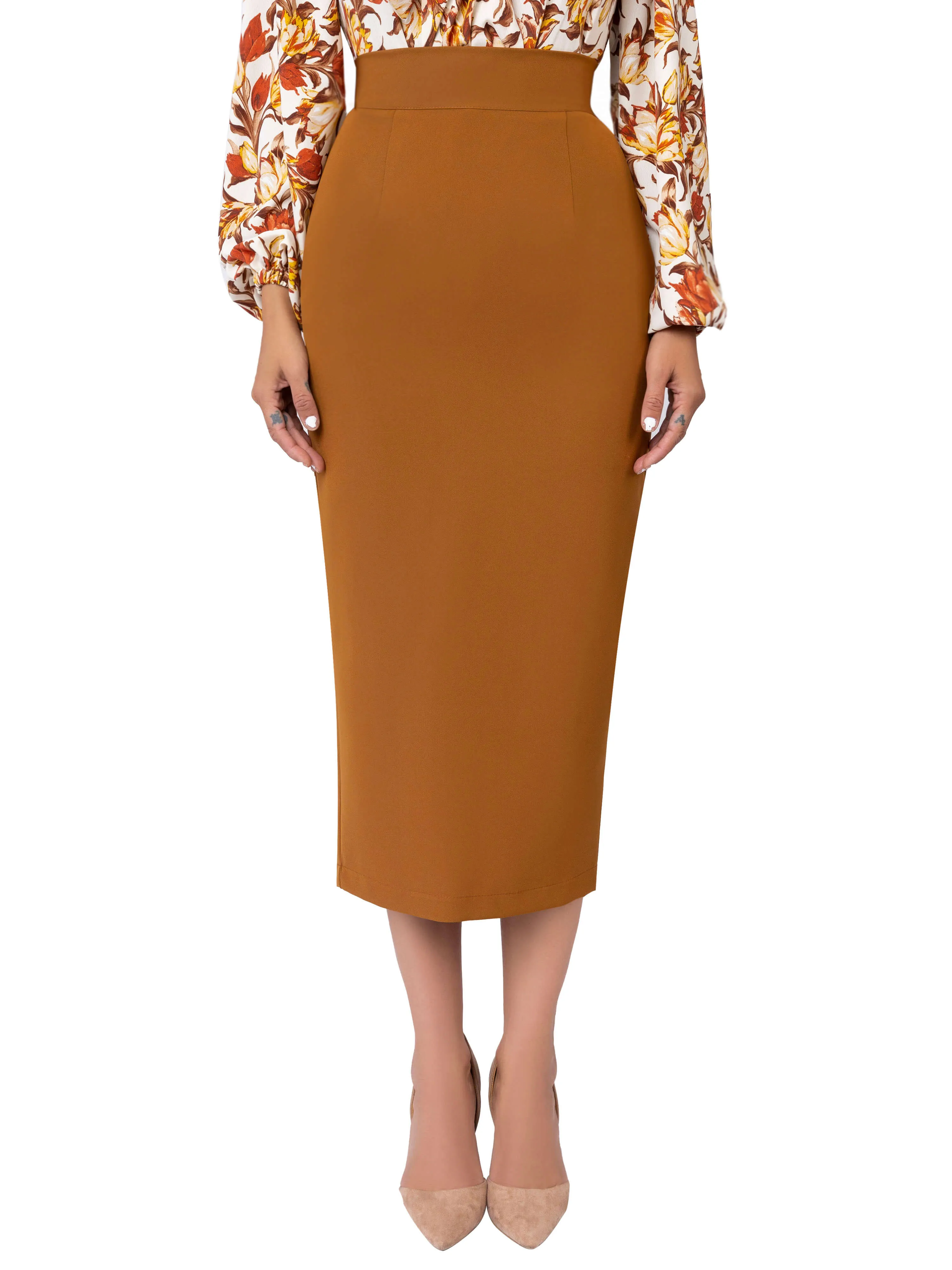 "Coco" Caramel Midi Pencil Skirt