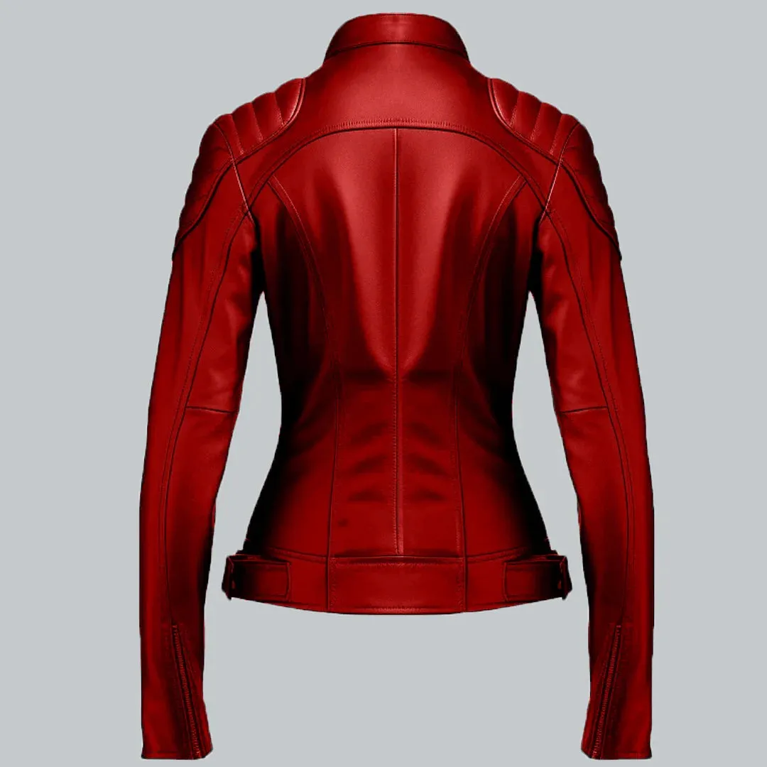 Red Biker Jacket For Women