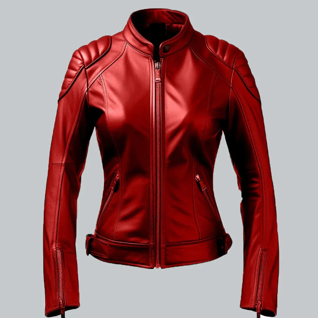 Red Biker Jacket For Women