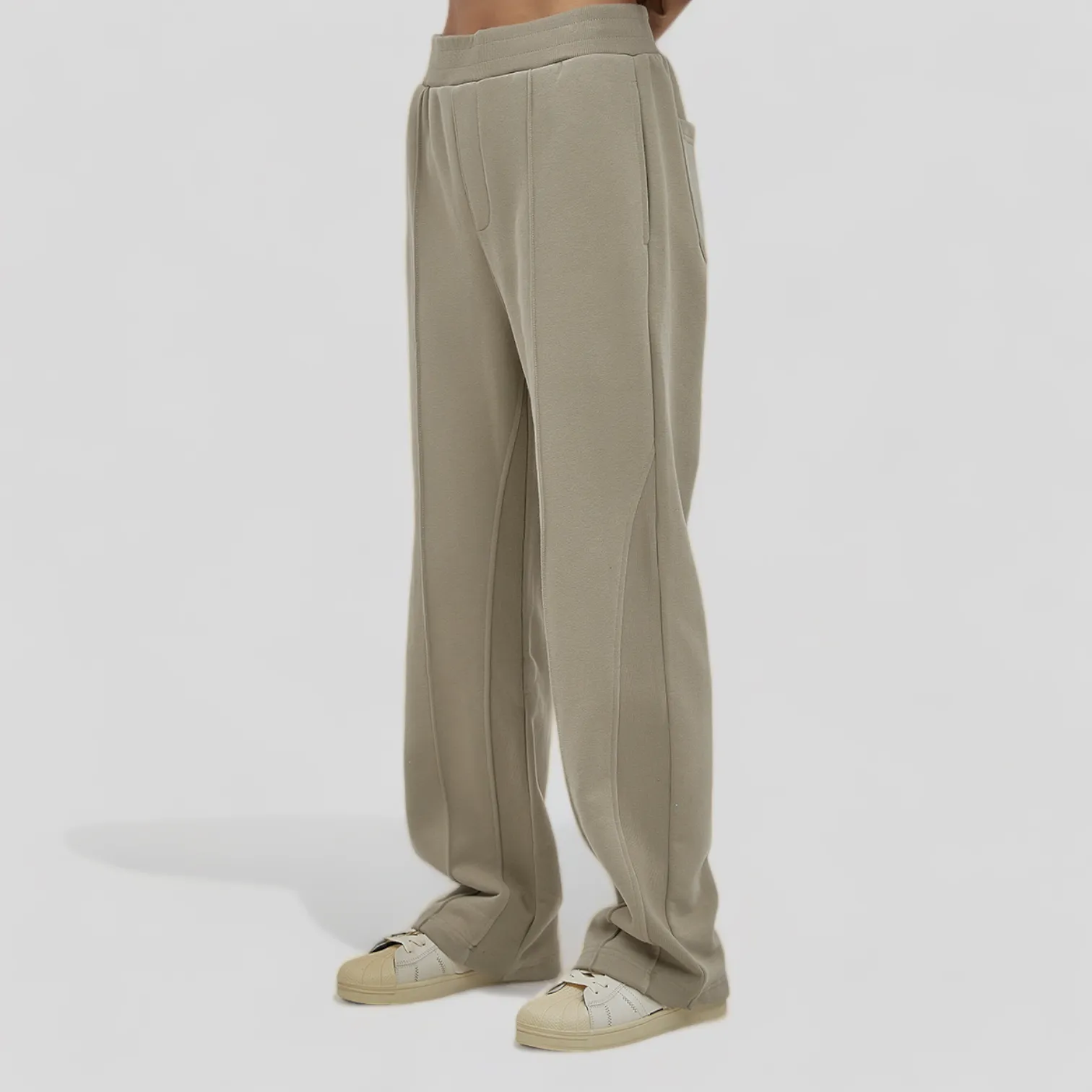 Relaxed fit pin tuck flare joggers