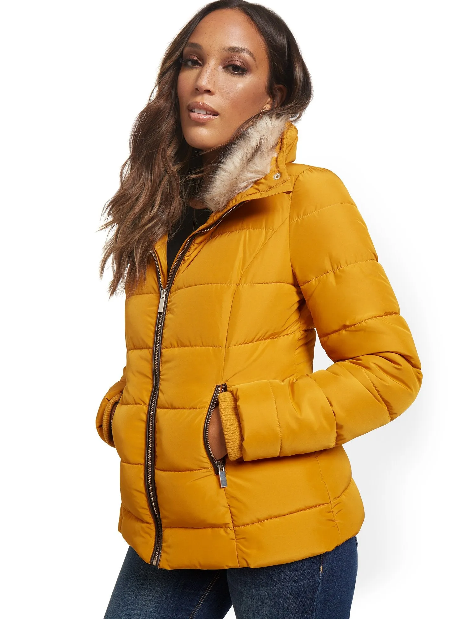 REPREVE® Faux-Fur Hooded Puffer Jacket