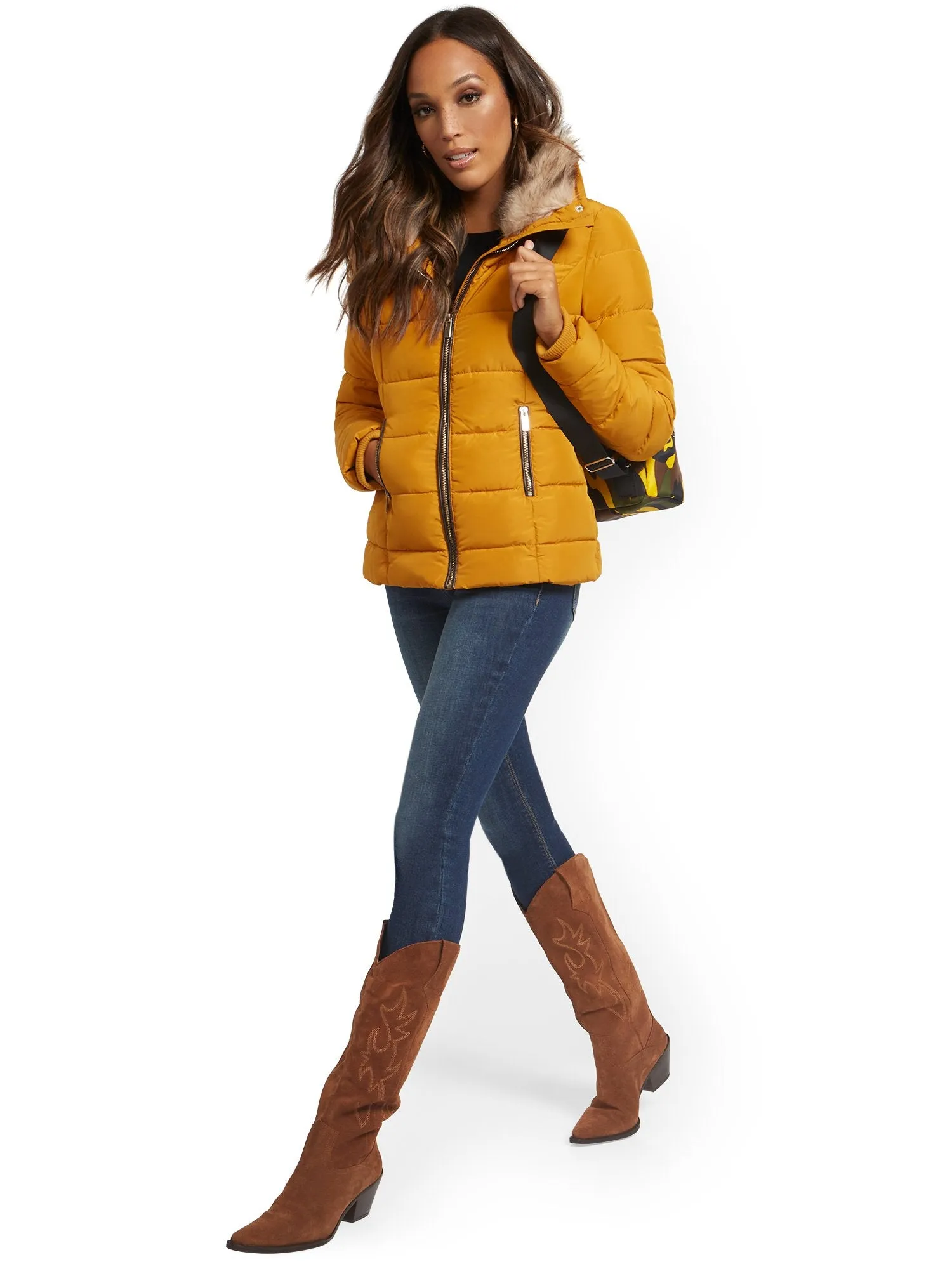 REPREVE® Faux-Fur Hooded Puffer Jacket