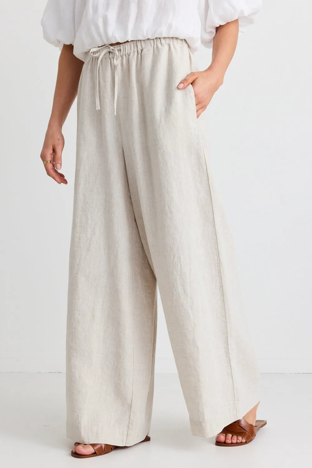 Resort natural linen wide leg pants