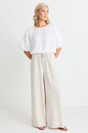 Resort natural linen wide leg pants