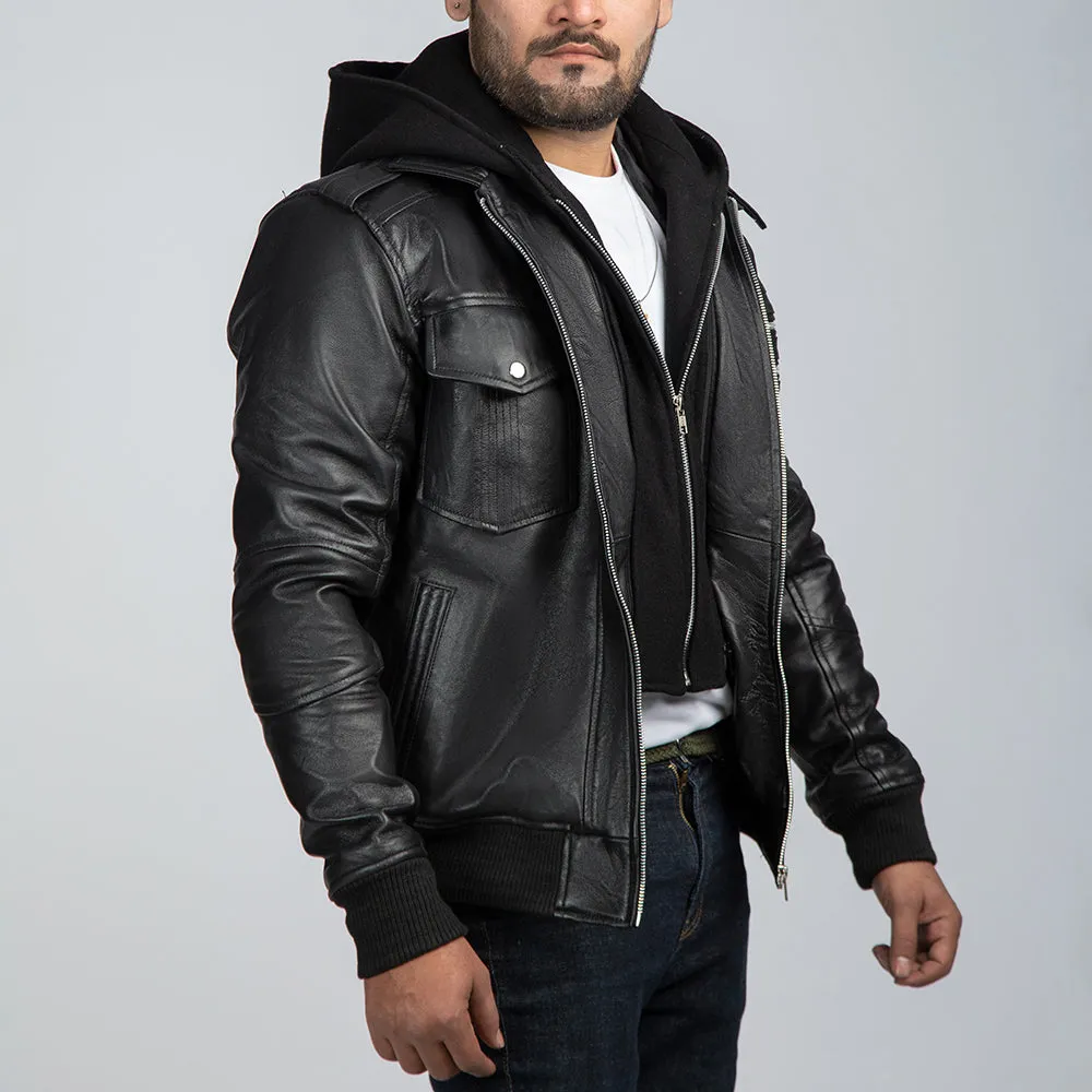 Samuel Leather Biker Jacket With Detachable Hood