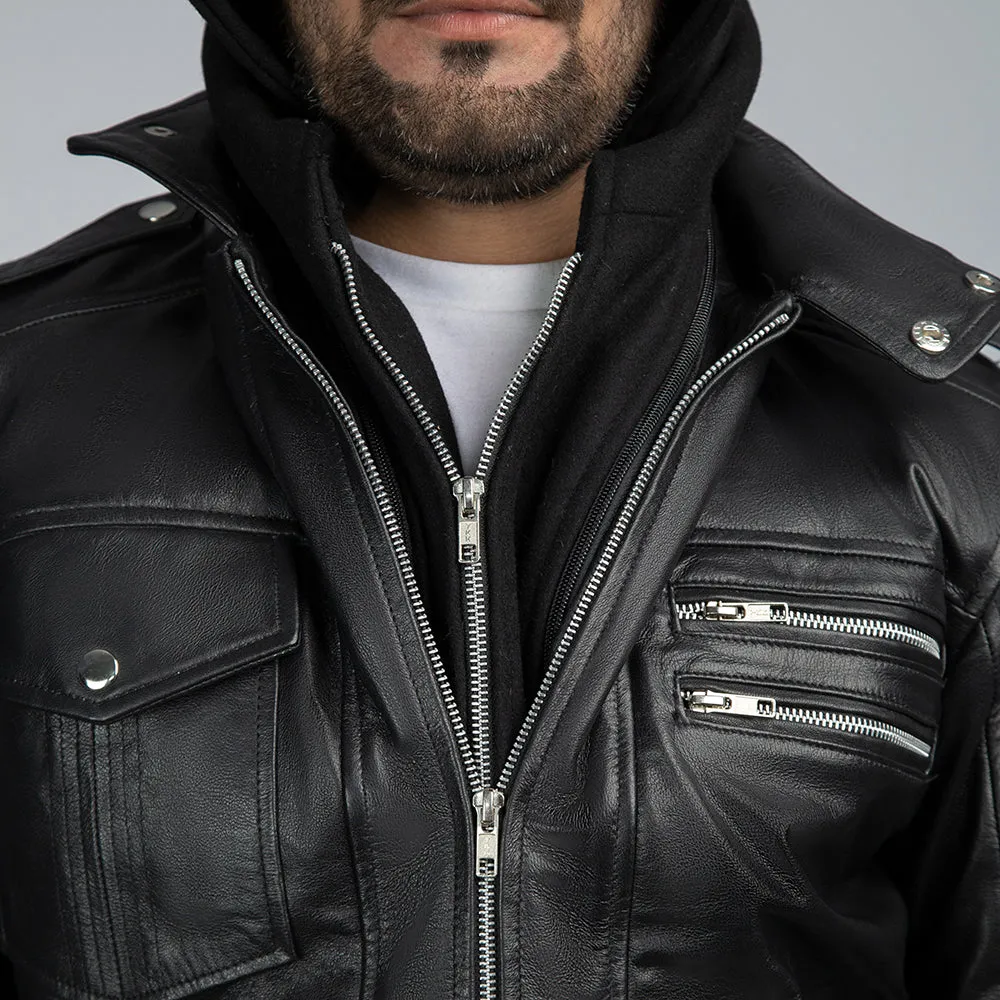 Samuel Leather Biker Jacket With Detachable Hood