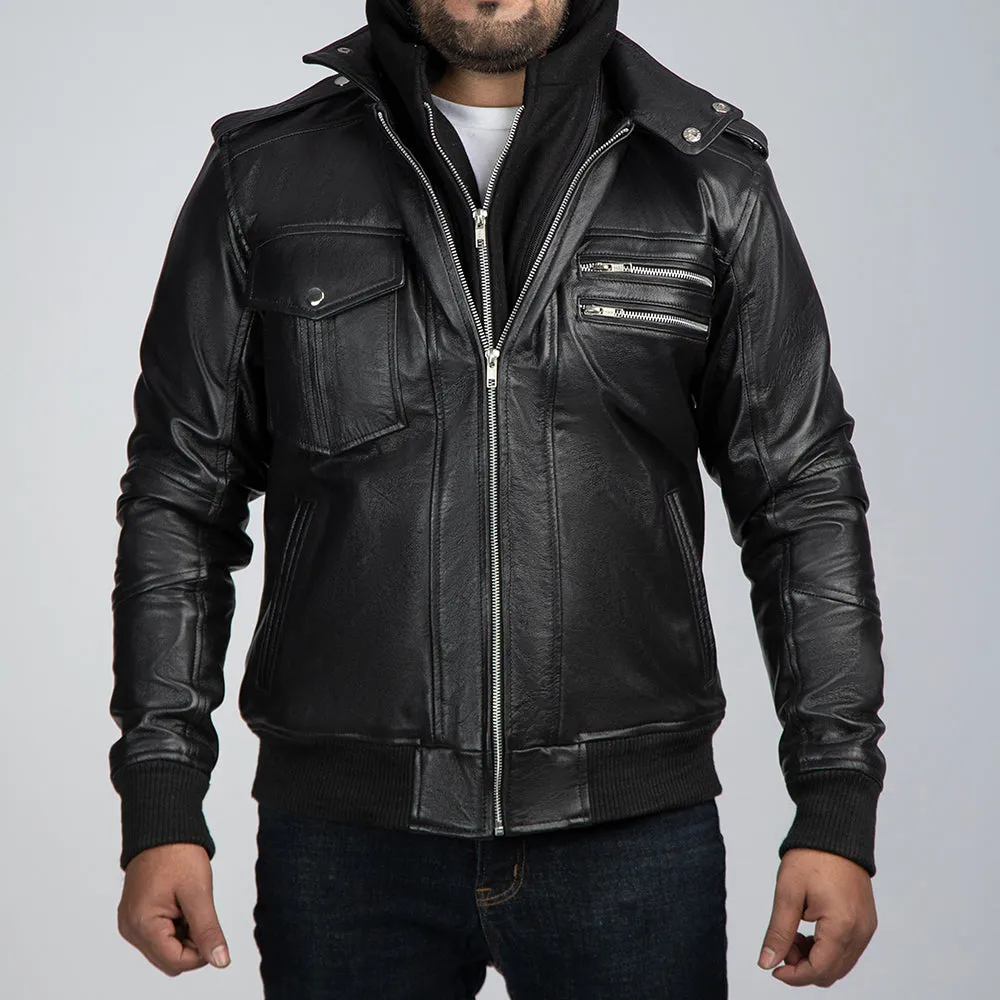 Samuel Leather Biker Jacket With Detachable Hood