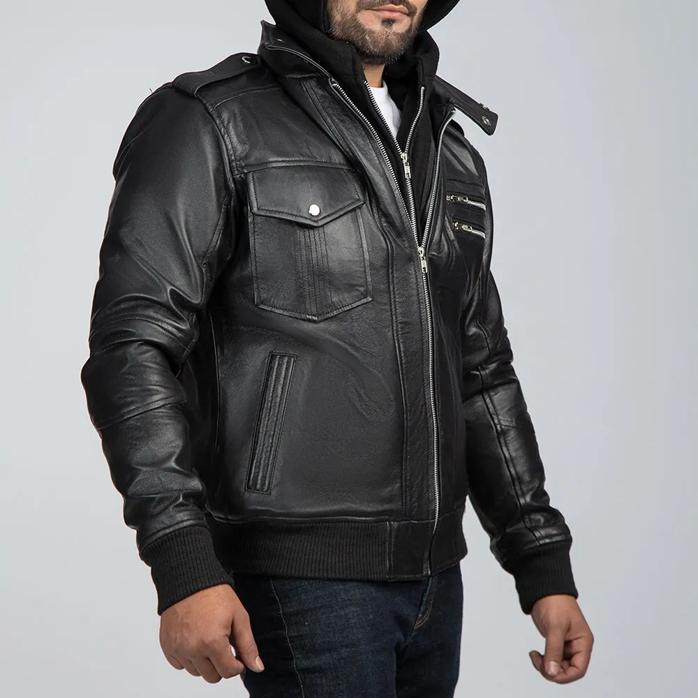 Samuel Leather Biker Jacket With Detachable Hood