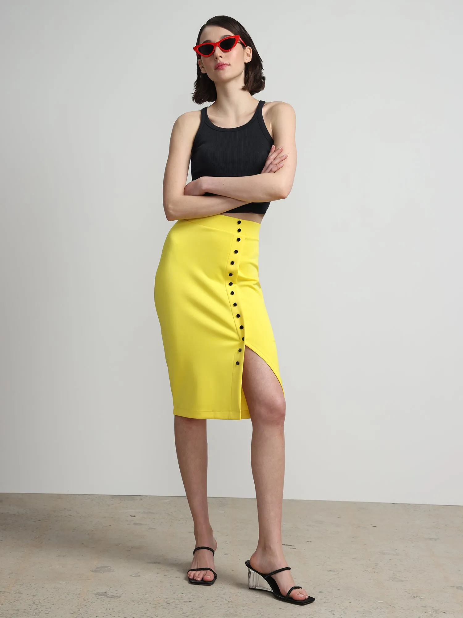 Side-Button Pencil Skirt