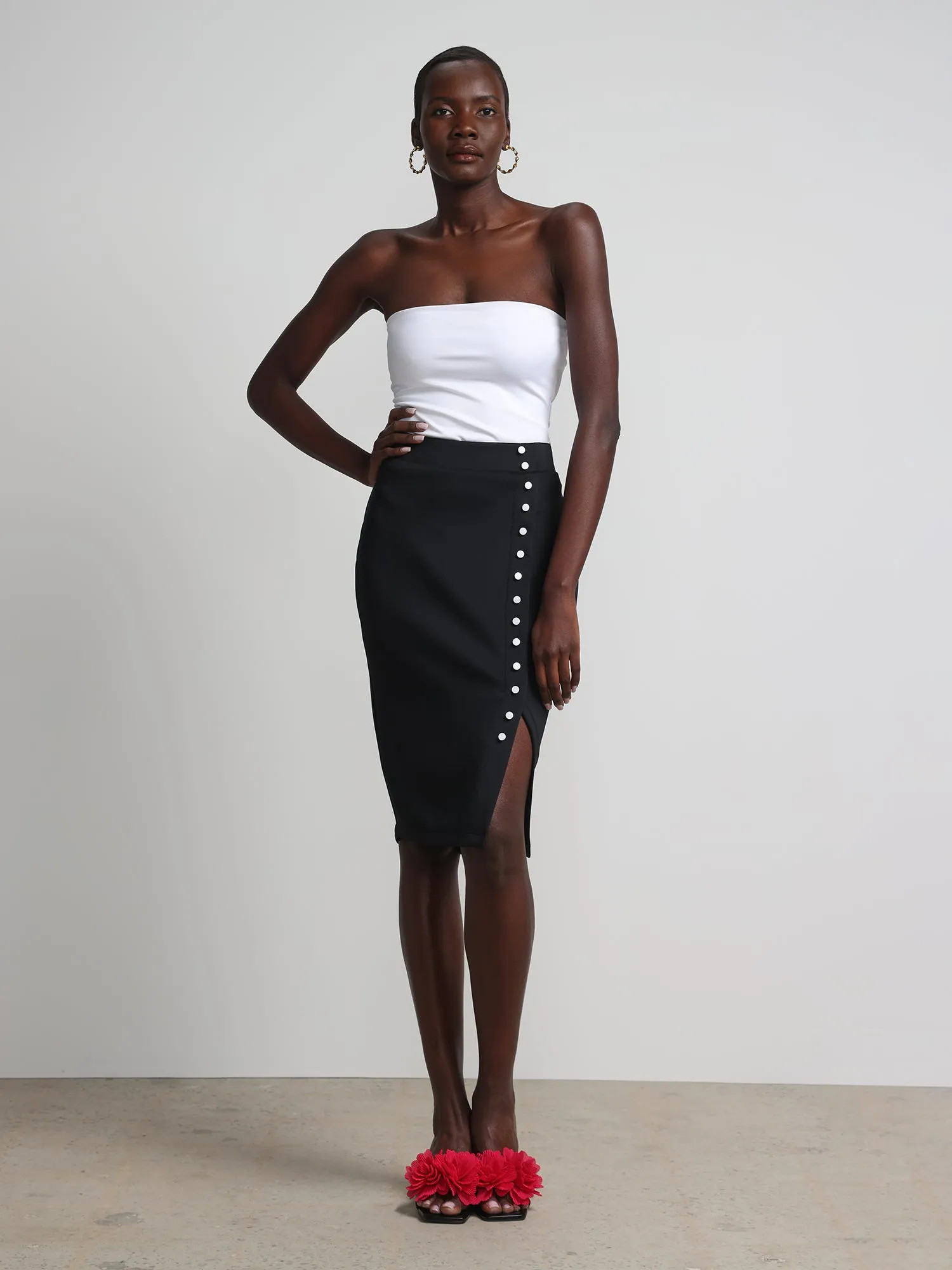 Side-Button Pencil Skirt