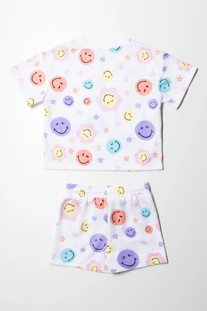 SmileyWorld Oversized T-Shirt And Cycling Short Set White