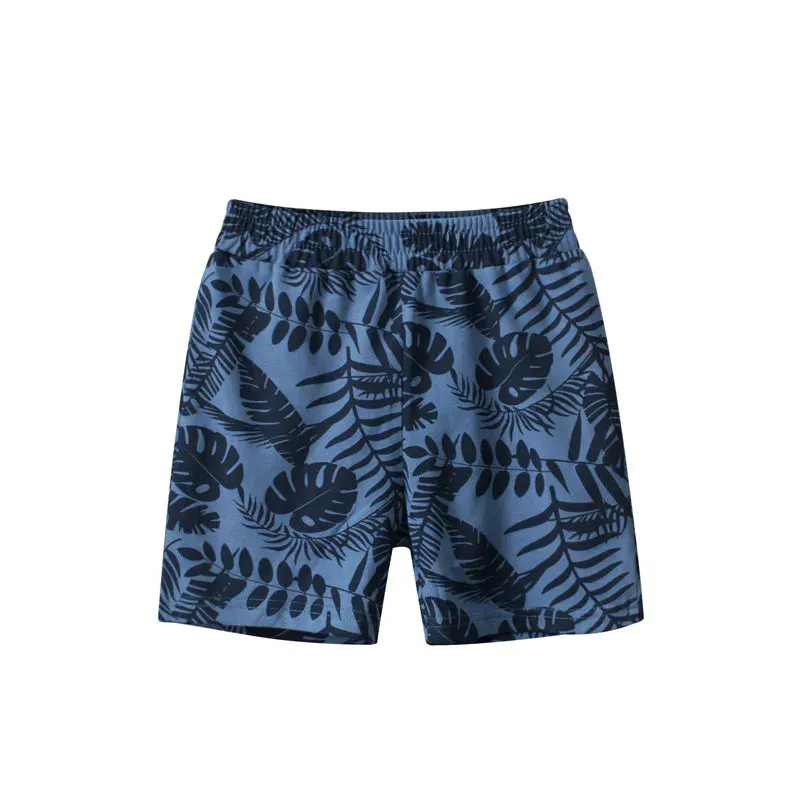 Summer New Beach Set for Boys Coconut Tree Print Short Sleeve T-Shirt Shorts Children's Clothing Leaf Pattern Kids Outfit