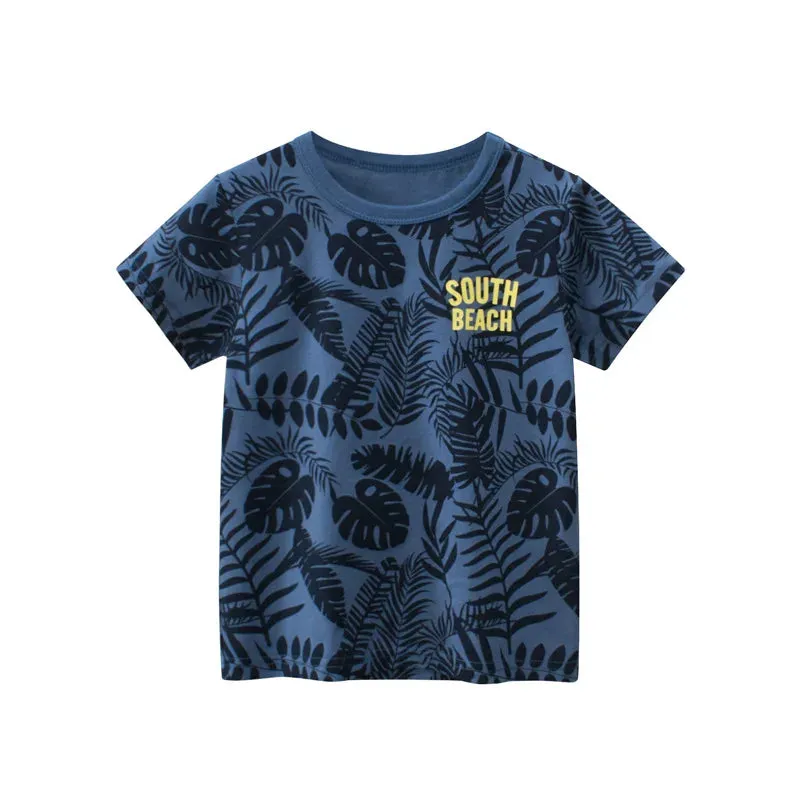 Summer New Beach Set for Boys Coconut Tree Print Short Sleeve T-Shirt Shorts Children's Clothing Leaf Pattern Kids Outfit