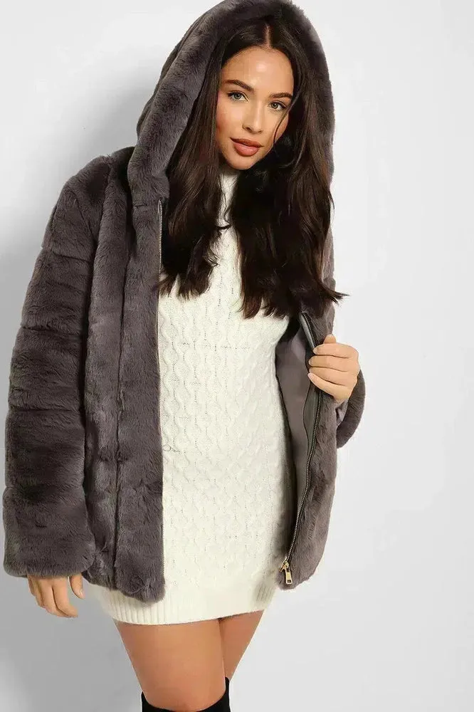 Super Soft Faux Fur Zipped Hooded Jacket