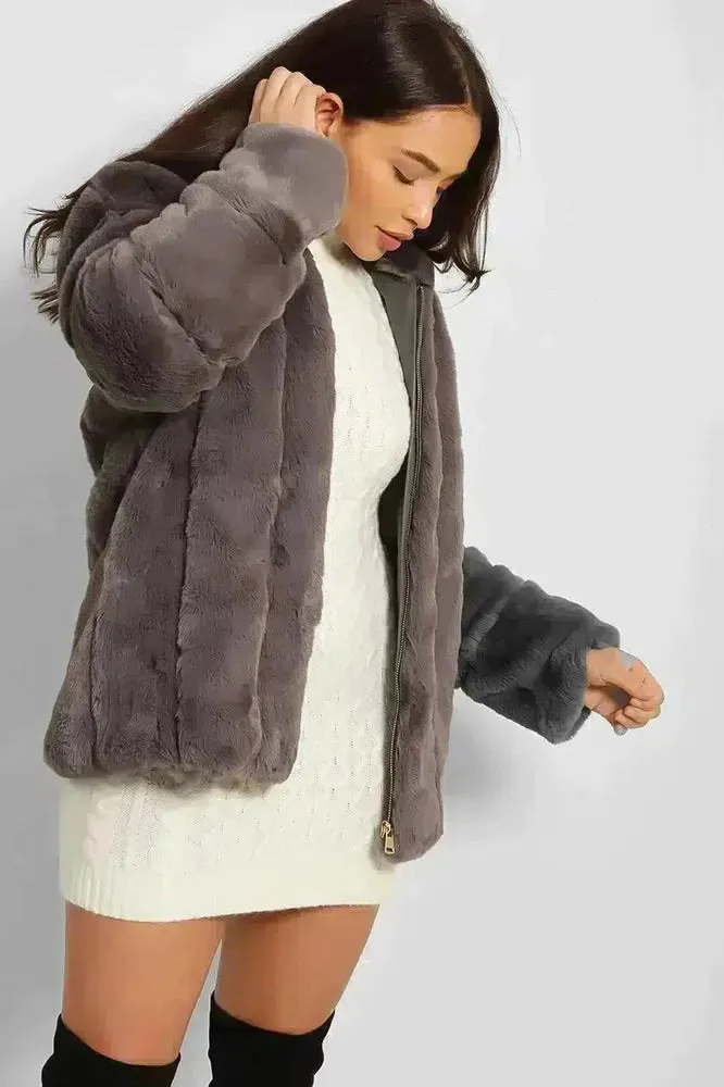 Super Soft Faux Fur Zipped Hooded Jacket