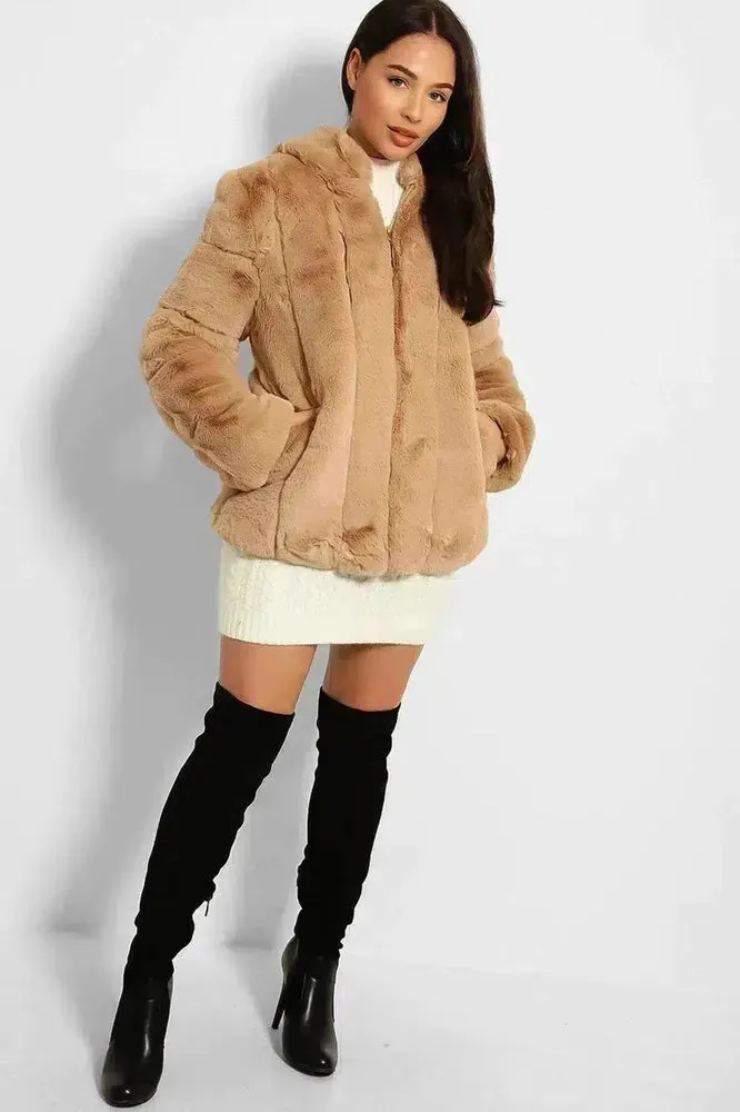 Super Soft Faux Fur Zipped Hooded Jacket